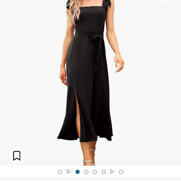 Black formal dress with slit. Hem hits mid-lower leg. Size medium. - Picture 2 of 6